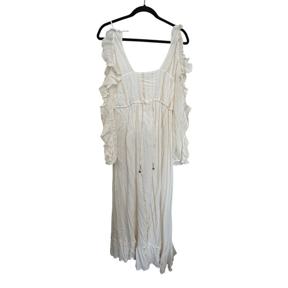 Guess Boho Maxi Dress Women Medium White Ruffle Sleeves Striped Made In India - Picture 2 of 8
